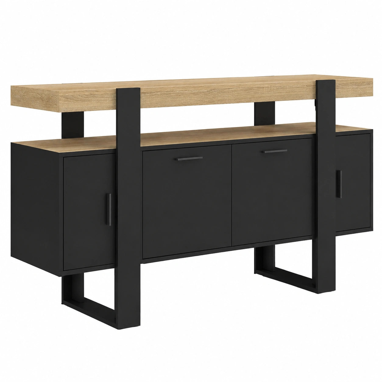 buffet-140-cm-4-portes-noir-et-bois-lgacha9135ey