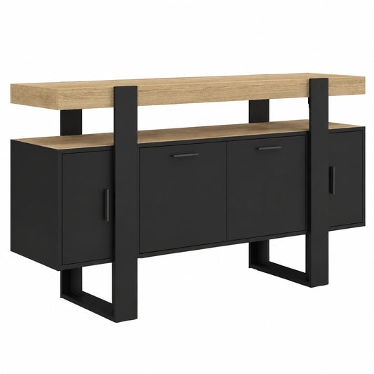 buffet-140-cm-4-portes-noir-et-bois-lgacha9135ey